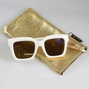 NEW ZINA KAO women's leather eyeglass zip pouch in gold